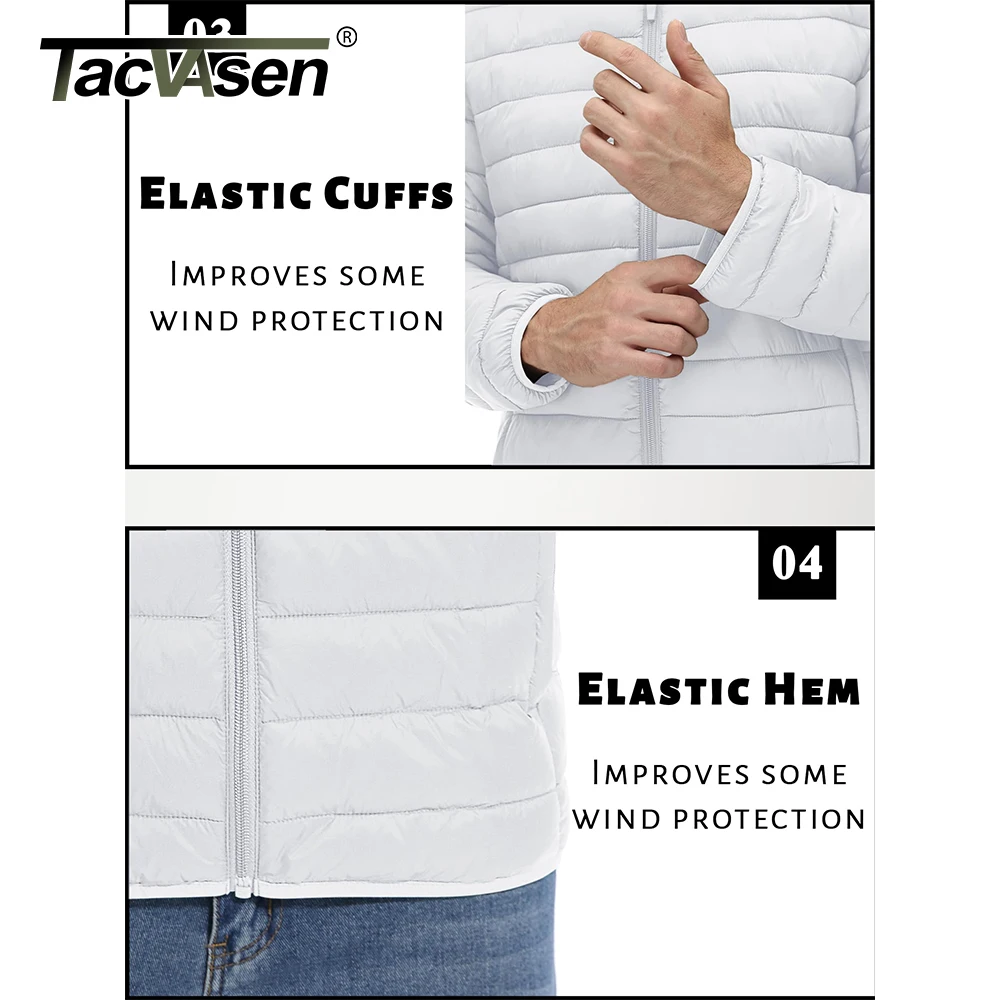 TACVASEN Men's Lightweight Puffer Jacket Stand Collar Full Zip Up Warmth Waterproof Jackets Work Outdoor Windbreaker