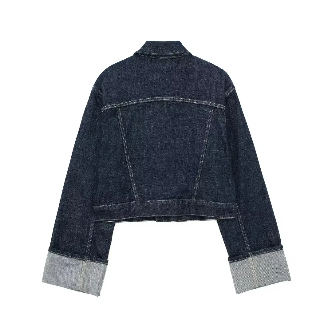 TRAFZA 2024 Autumn Female Vintage Denim Suit Long Sleeve Single Breasted Lapel Coat+High Waist Wide Leg Jeans Street Fashion Set TRAFZA 2024 Autumn Female Vintage Denim Suit Long Sleeve Single Breasted Lapel Coat+High Waist Wide Leg Jeans Street Fashion Set