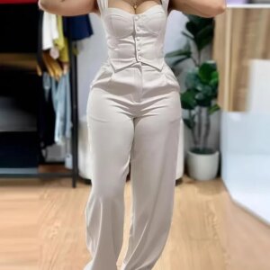 Chic Women Suit Y2k Sexy Two Piece Set Summer Sleeveless Slim Vest And Wide-leg Trouser Sets Elegant Solid Pants Women's Outfit