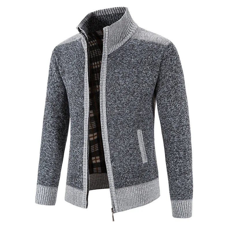 Men's Winter Sweater Fleece Zipper Cardigan Korean Autumn Thick Warm Blazer Coat Sports Male Jumper Knit Clothing Brown Jacket