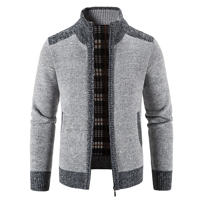Men's Winter Sweater Fleece Zipper Cardigan Korean Autumn Thick Warm Blazer Coat Sports Male Jumper Knit Clothing Brown Jacket