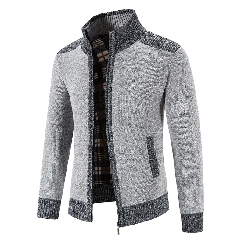 Men's Winter Sweater Fleece Zipper Cardigan Korean Autumn Thick Warm Blazer Coat Sports Male Jumper Knit Clothing Brown Jacket