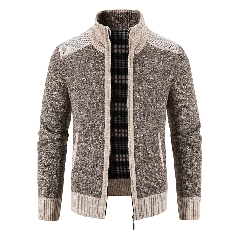 Men's Winter Sweater Fleece Zipper Cardigan Korean Autumn Thick Warm Blazer Coat Sports Male Jumper Knit Clothing Brown Jacket