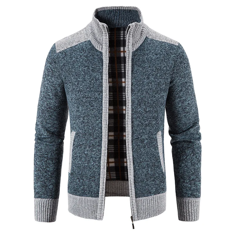 Men's Winter Sweater Fleece Zipper Cardigan Korean Autumn Thick Warm Blazer Coat Sports Male Jumper Knit Clothing Brown Jacket