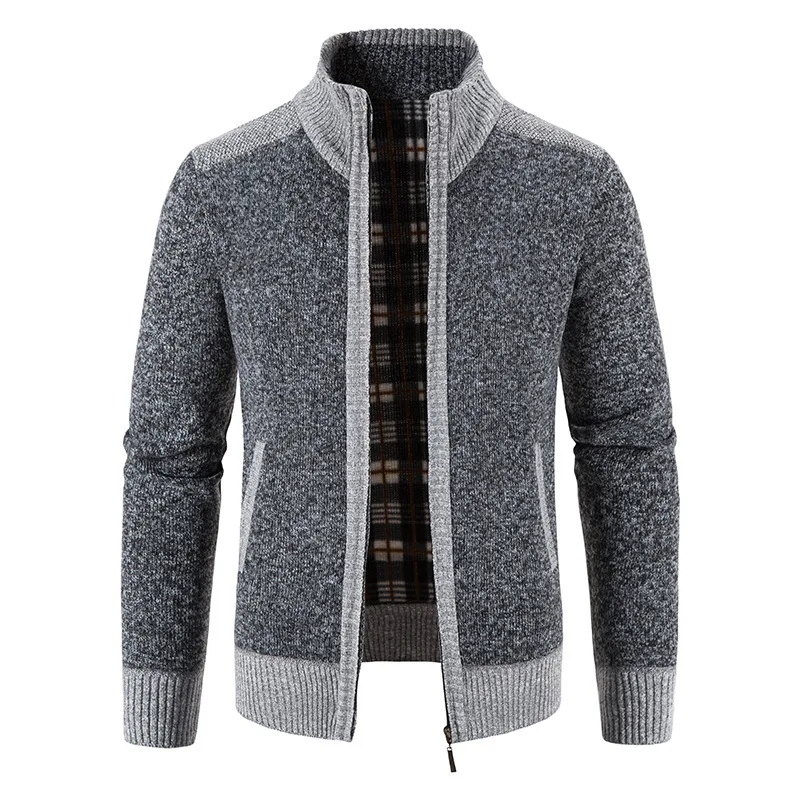 Men's Winter Sweater Fleece Zipper Cardigan Korean Autumn Thick Warm Blazer Coat Sports Male Jumper Knit Clothing Brown Jacket