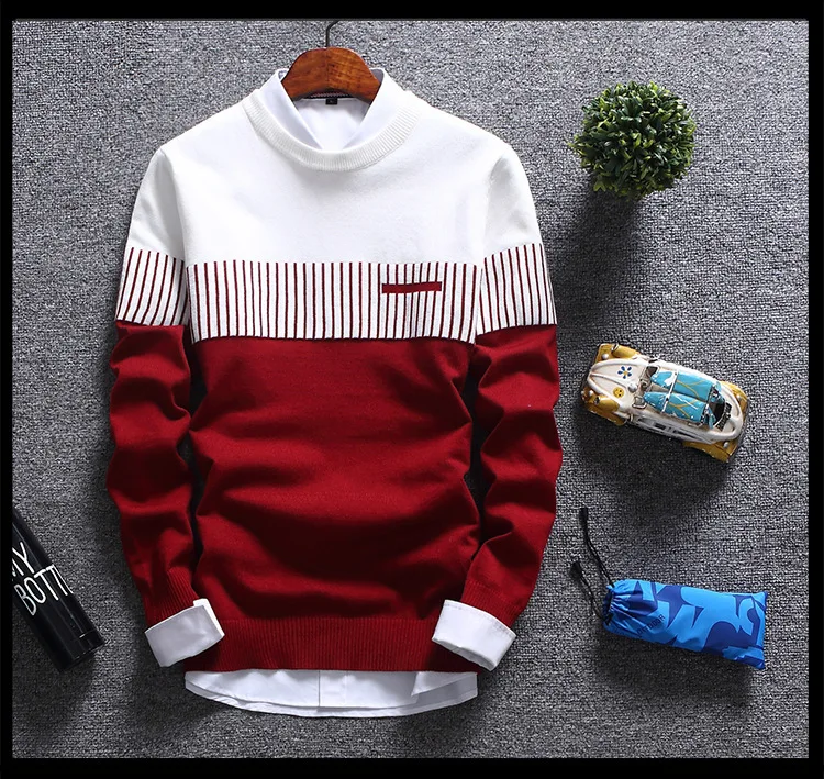 2023 New Men's Autumn Winter Pullover Wool Slim Fit Striped Knitted Sweaters Mens Brand Clothing Casual pull homme hombre