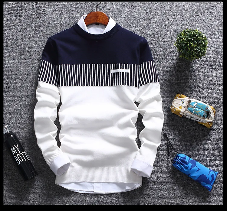 2023 New Men's Autumn Winter Pullover Wool Slim Fit Striped Knitted Sweaters Mens Brand Clothing Casual pull homme hombre
