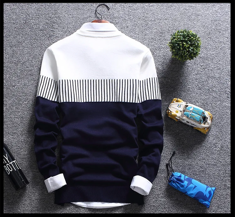 2023 New Men's Autumn Winter Pullover Wool Slim Fit Striped Knitted Sweaters Mens Brand Clothing Casual pull homme hombre