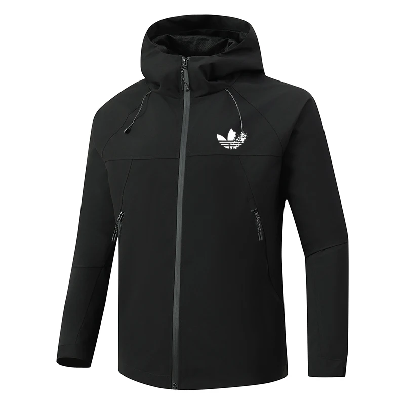 Autumn men's lightweight jacket, full zipper sun protection long-sleeved windbreaker, street wear men's zipper pocket hood