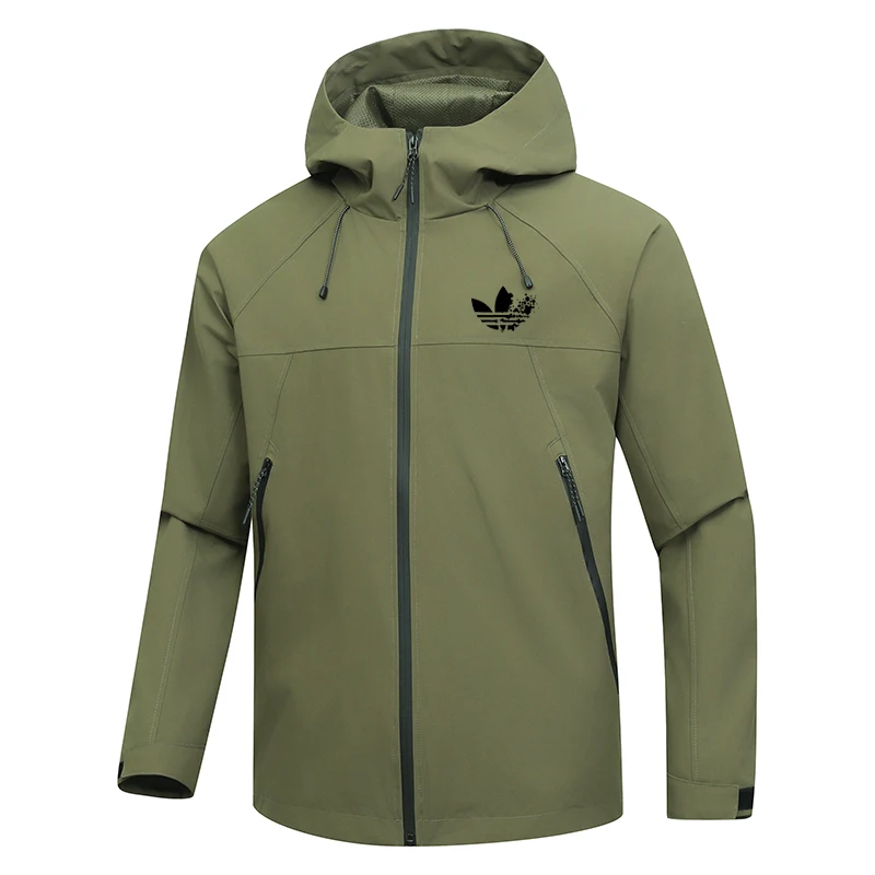 Autumn men's lightweight jacket, full zipper sun protection long-sleeved windbreaker, street wear men's zipper pocket hood