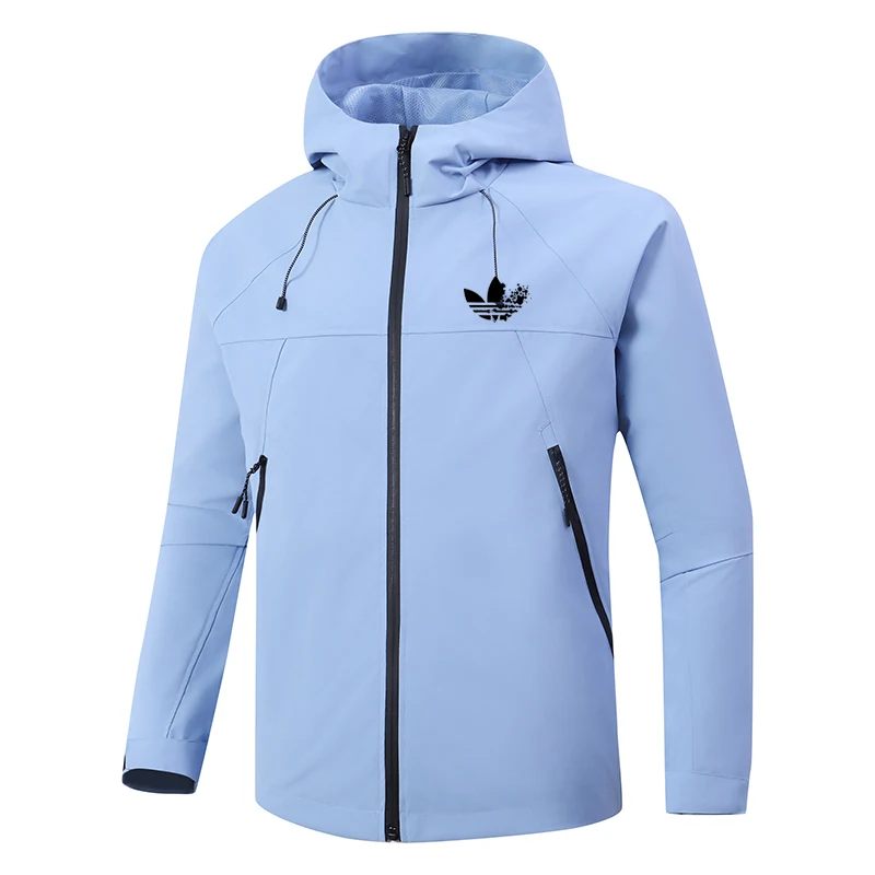 Autumn men's lightweight jacket, full zipper sun protection long-sleeved windbreaker, street wear men's zipper pocket hood