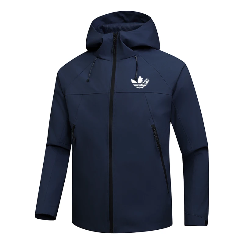 Autumn men's lightweight jacket, full zipper sun protection long-sleeved windbreaker, street wear men's zipper pocket hood