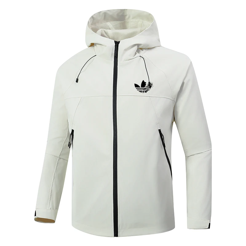 Autumn men's lightweight jacket, full zipper sun protection long-sleeved windbreaker, street wear men's zipper pocket hood