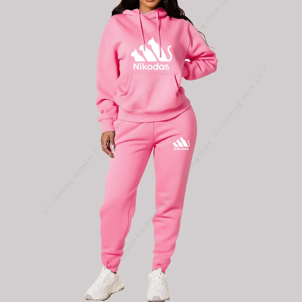 Women's Sets Hoodies Pants Two Piece Outfits Sportswear Sweatsuit Aesthetic Trend 2025 New Suit Woman Pink Tracksuit Plus Size