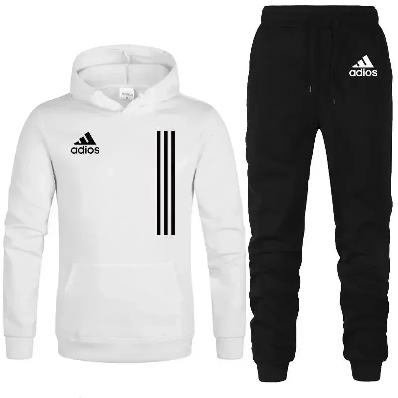 New autumn and winter men's long-sleeved pullover hoodie + pants 2-piece fashionable outdoor running men's sportswear set