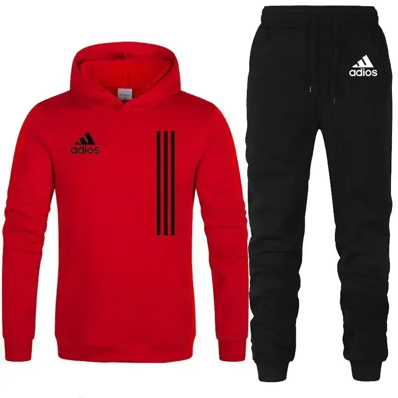 New autumn and winter men's long-sleeved pullover hoodie + pants 2-piece fashionable outdoor running men's sportswear set