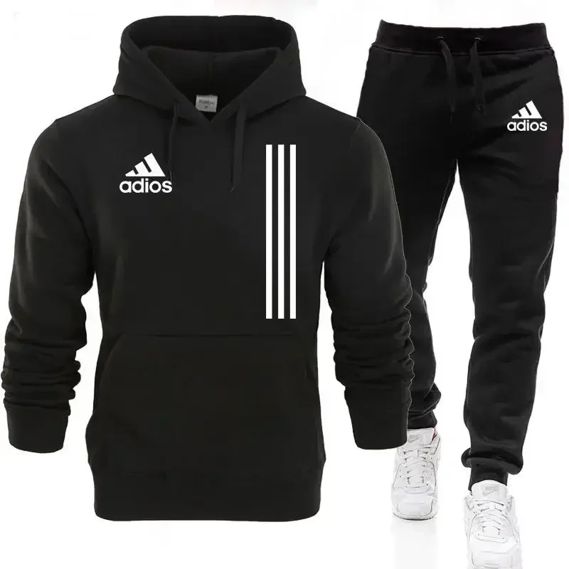 New autumn and winter men's long-sleeved pullover hoodie + pants 2-piece fashionable outdoor running men's sportswear set