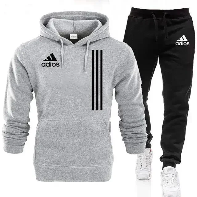 New autumn and winter men's long-sleeved pullover hoodie + pants 2-piece fashionable outdoor running men's sportswear set