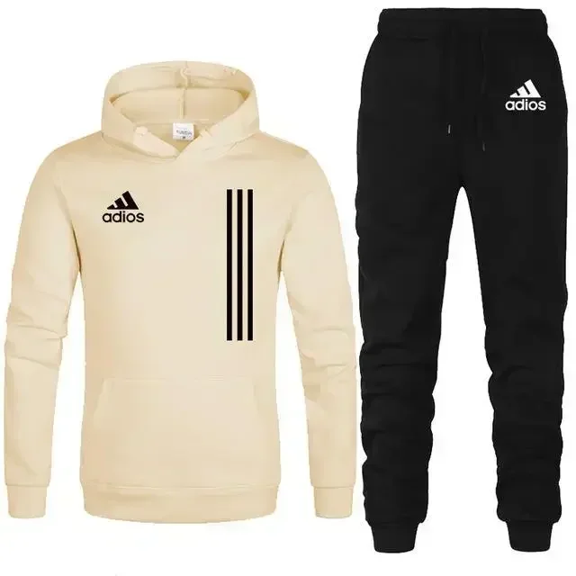 New autumn and winter men's long-sleeved pullover hoodie + pants 2-piece fashionable outdoor running men's sportswear set