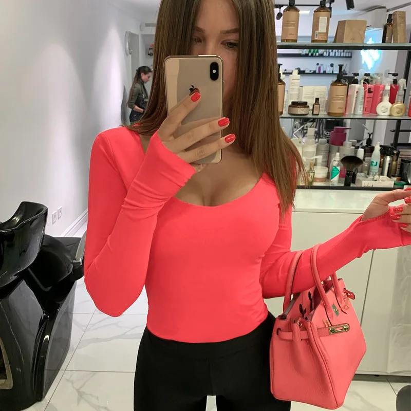 Orange Neon Bodysuit Women Long Sleeve Bodycon Sexy 2025 Autumn Winter Streetwear Club Party Outfits Casual Female Clothing