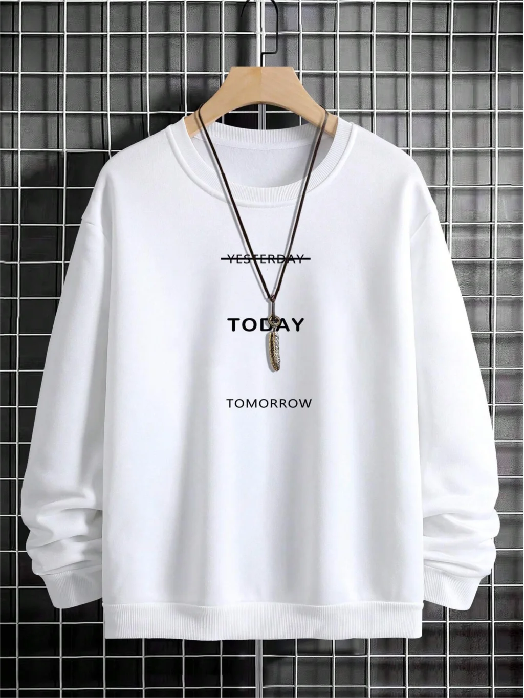 Autumn Winter Men Sweatshirt Letter Today Tomorrow Printing Hoodie Street Trend Pullovers Crewneck Loose Comfortable Clothing
