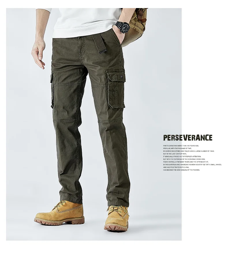 2025 Men's Cargo Pants Straight Leg Cotton Stretch Tactical Trouser Male Military Outdoor Camping Fishing Casual Work Wear Khaki