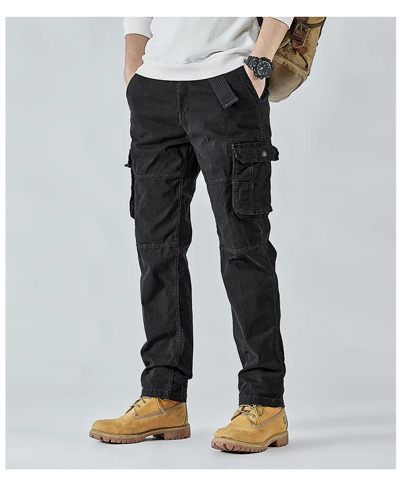 2025 Men's Cargo Pants Straight Leg Cotton Stretch Tactical Trouser Male Military Outdoor Camping Fishing Casual Work Wear Khaki