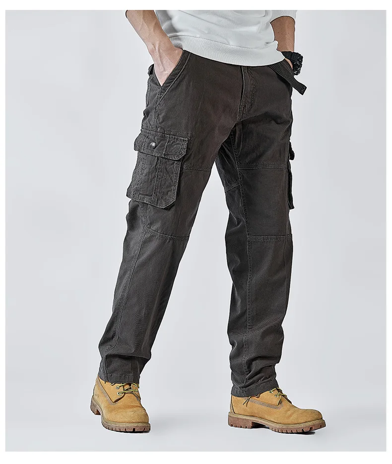 2025 Men's Cargo Pants Straight Leg Cotton Stretch Tactical Trouser Male Military Outdoor Camping Fishing Casual Work Wear Khaki