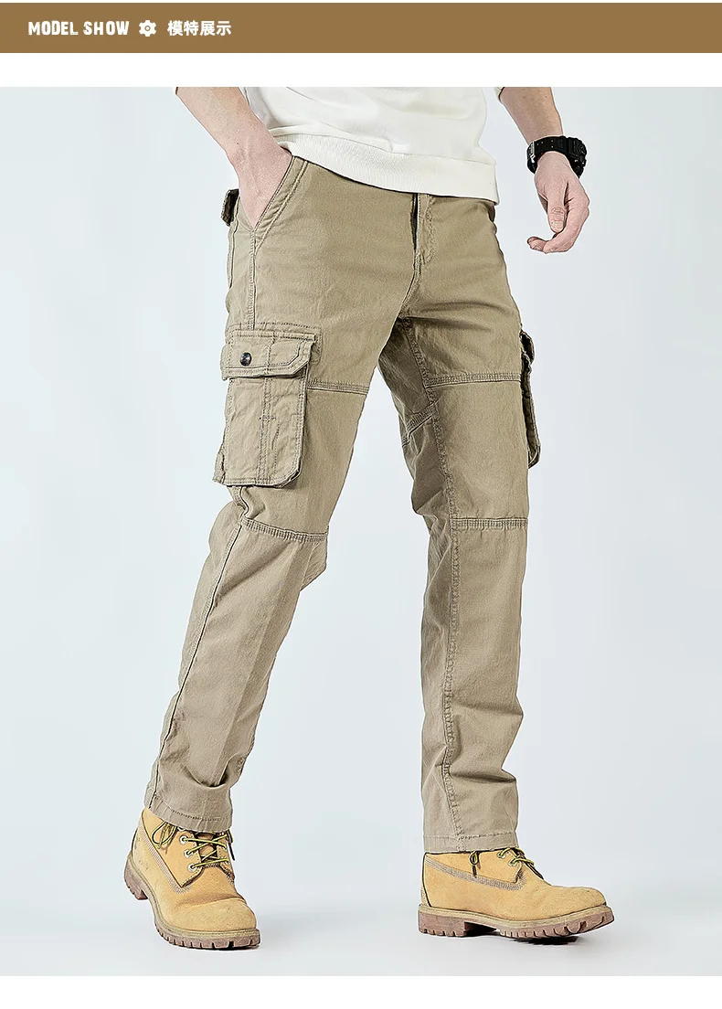 2025 Men's Cargo Pants Straight Leg Cotton Stretch Tactical Trouser Male Military Outdoor Camping Fishing Casual Work Wear Khaki