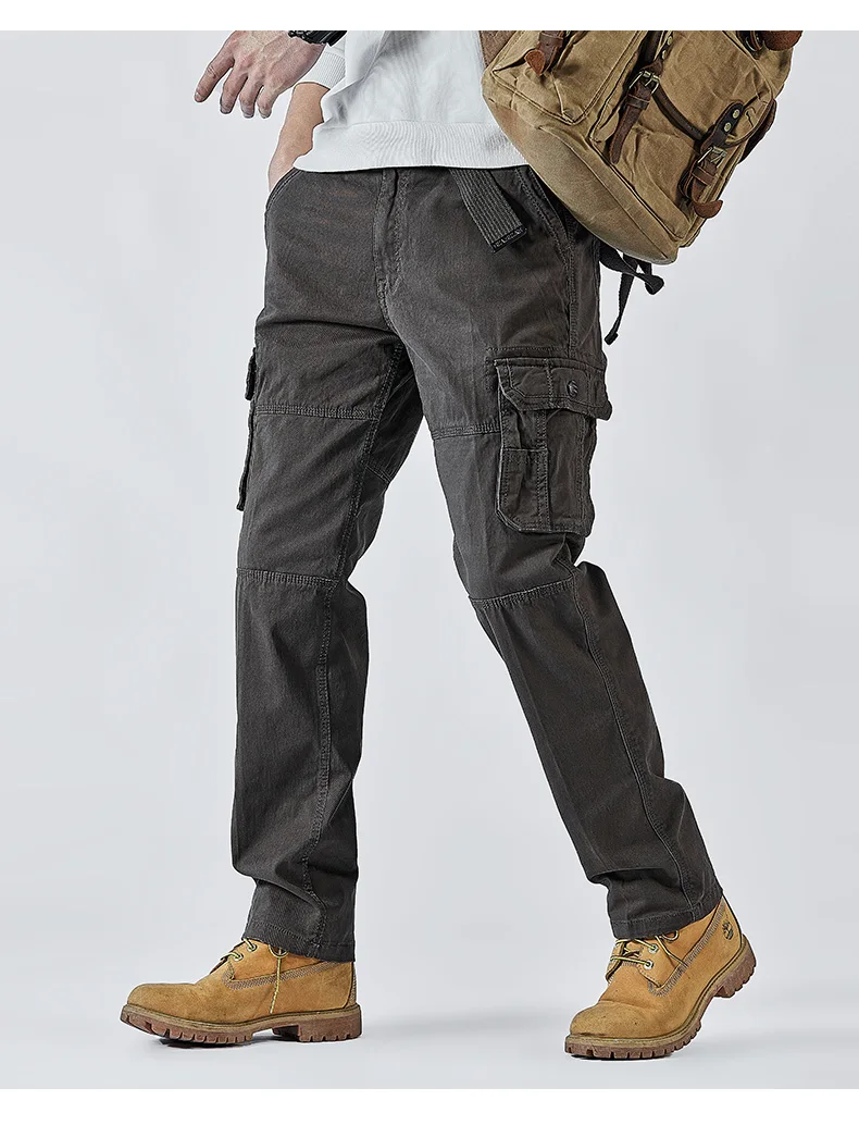 2025 Men's Cargo Pants Straight Leg Cotton Stretch Tactical Trouser Male Military Outdoor Camping Fishing Casual Work Wear Khaki