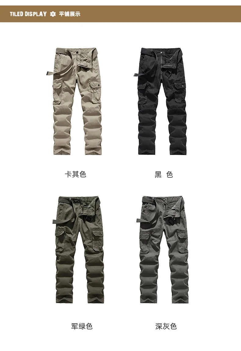 2025 Men's Cargo Pants Straight Leg Cotton Stretch Tactical Trouser Male Military Outdoor Camping Fishing Casual Work Wear Khaki