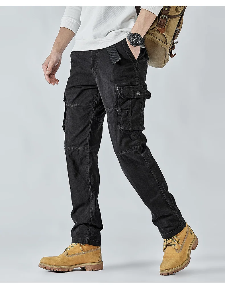 2025 Men's Cargo Pants Straight Leg Cotton Stretch Tactical Trouser Male Military Outdoor Camping Fishing Casual Work Wear Khaki