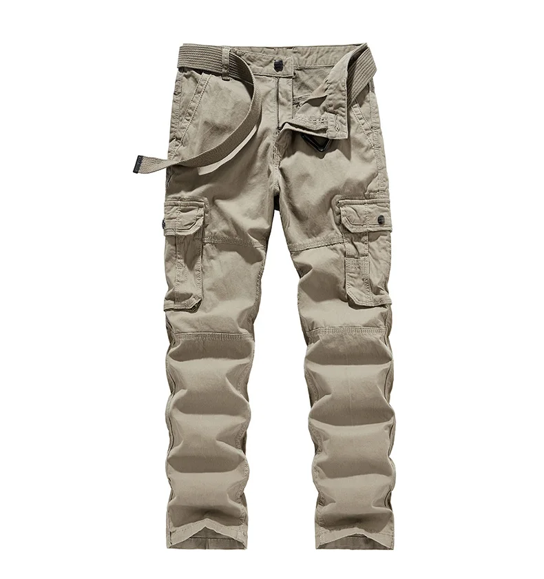 2025 Men's Cargo Pants Straight Leg Cotton Stretch Tactical Trouser Male Military Outdoor Camping Fishing Casual Work Wear Khaki