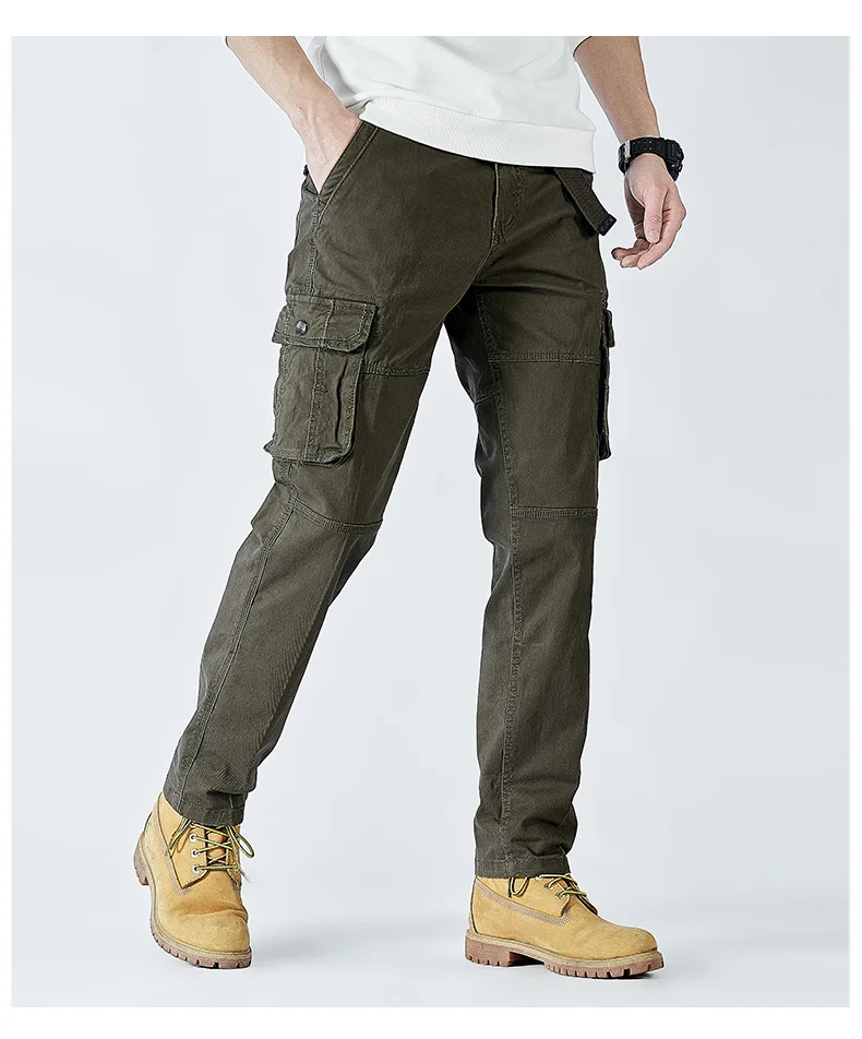 2025 Men's Cargo Pants Straight Leg Cotton Stretch Tactical Trouser Male Military Outdoor Camping Fishing Casual Work Wear Khaki