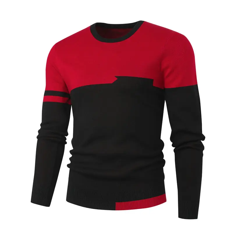 High Quality Sweater Men Pullover Fashion Slim Sweater Knitwear Jumper Man Patch Work Male Jersey Top Boy Sweatshirt Red Black