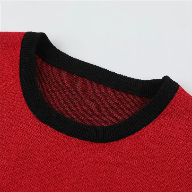 High Quality Sweater Men Pullover Fashion Slim Sweater Knitwear Jumper Man Patch Work Male Jersey Top Boy Sweatshirt Red Black