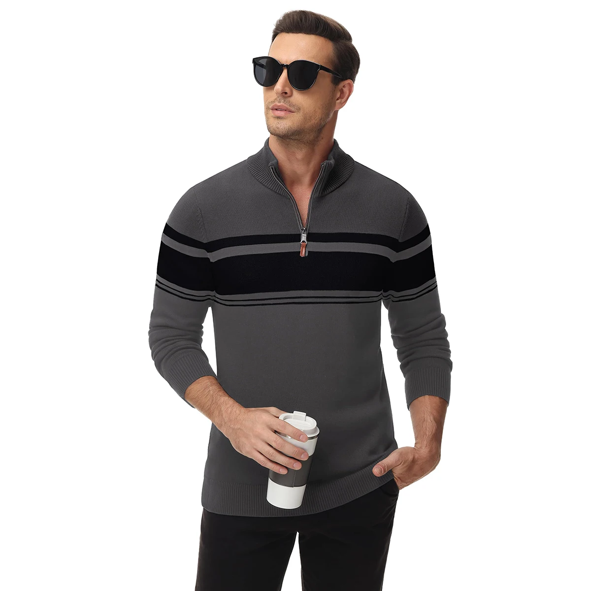 TACVASEN Striped Pullover Men's Sweaters Quarter Zipper Stand Collar Long Sleeve Autumn Winter Working Casual Male Sweater Tops TACVASEN Striped Pullover Men's Sweaters Quarter Zipper Stand Collar Long Sleeve Autumn Winter Working Casual Male Sweater Tops