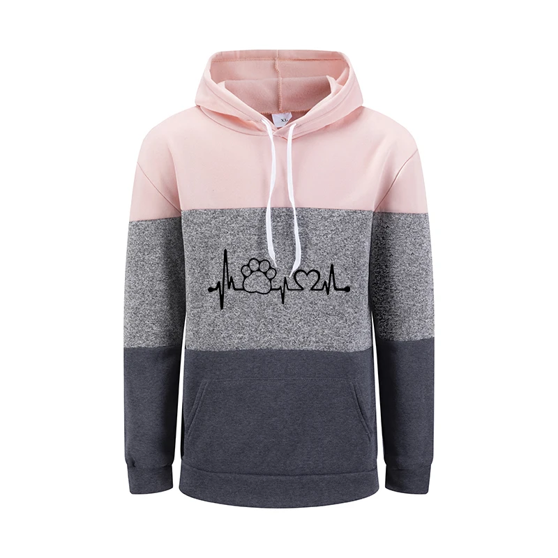 Autumn Winter Womens Hoodies Cute Lines Printing Casual Splicing Sweatshirts Sports Jogging Tops Home Comfort Woman Clothing