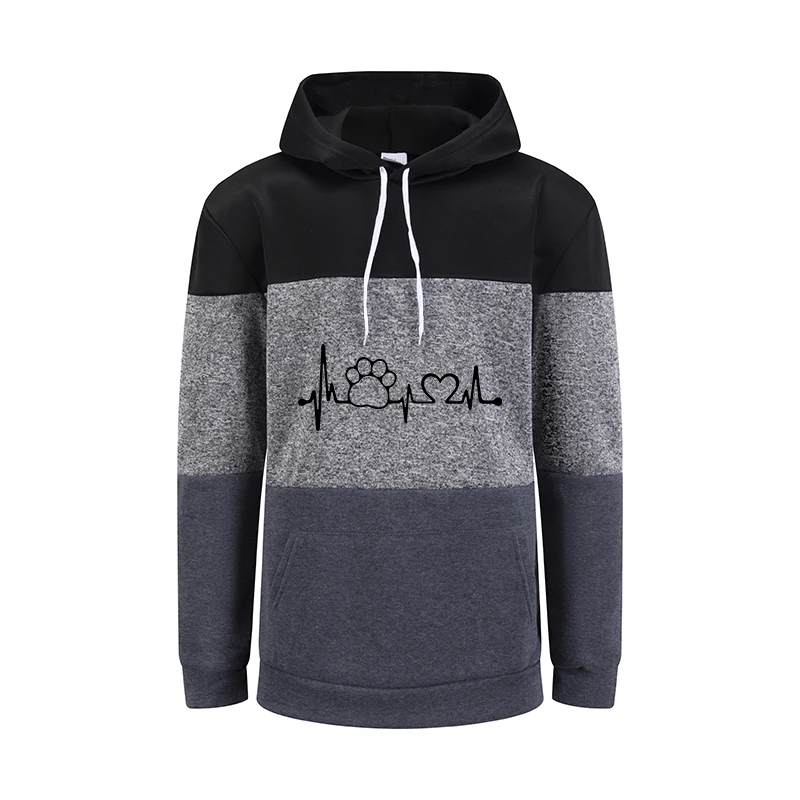 Autumn Winter Womens Hoodies Cute Lines Printing Casual Splicing Sweatshirts Sports Jogging Tops Home Comfort Woman Clothing