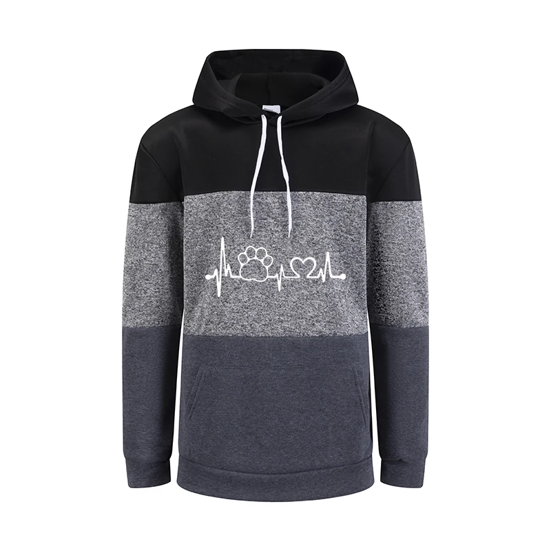 Autumn Winter Womens Hoodies Cute Lines Printing Casual Splicing Sweatshirts Sports Jogging Tops Home Comfort Woman Clothing