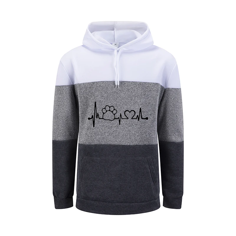 Autumn Winter Womens Hoodies Cute Lines Printing Casual Splicing Sweatshirts Sports Jogging Tops Home Comfort Woman Clothing