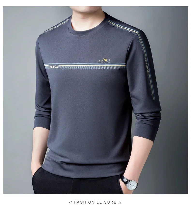 BROWON Brand O Neck Long Sleeve Mens Sweatshirts Autumn New 2025 Letter Print Casual Male Sweatshirts Office Daily Clothes Men