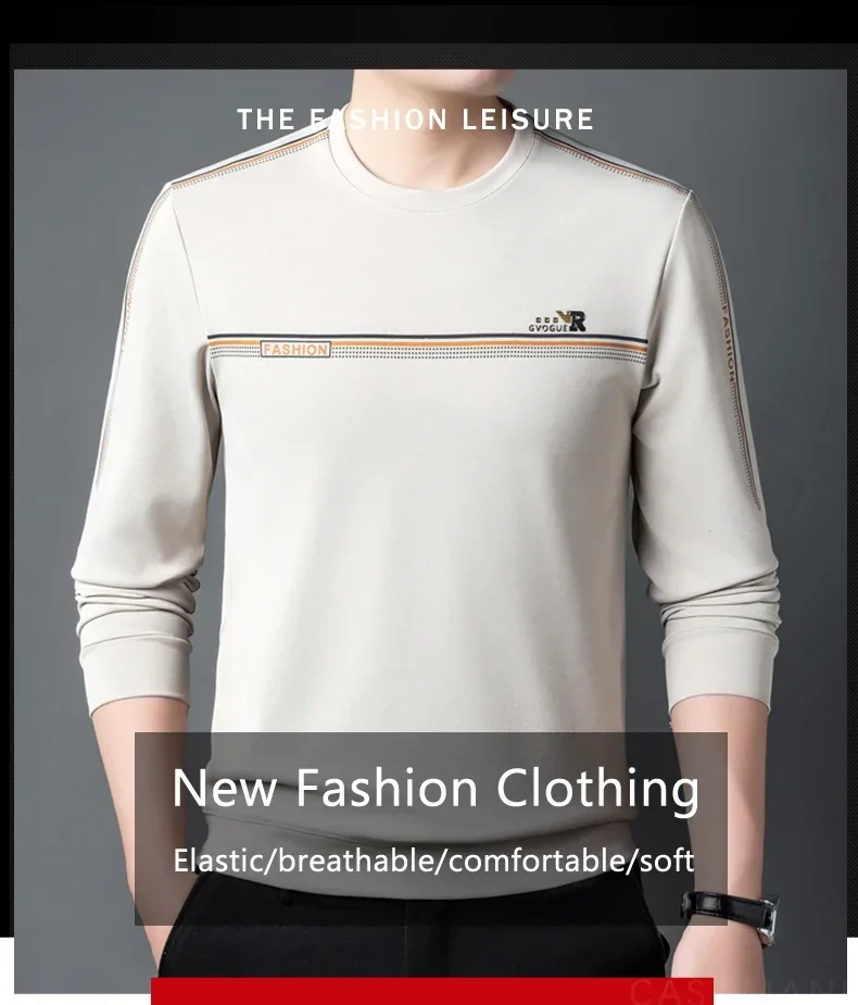 BROWON Brand O Neck Long Sleeve Mens Sweatshirts Autumn New 2025 Letter Print Casual Male Sweatshirts Office Daily Clothes Men