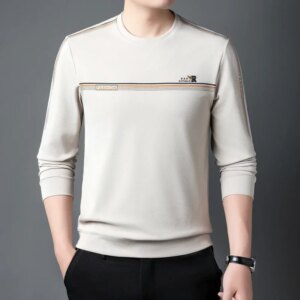 BROWON Brand O Neck Long Sleeve Mens Sweatshirts Autumn New 2025 Letter Print Casual Male Sweatshirts Office Daily Clothes Men
