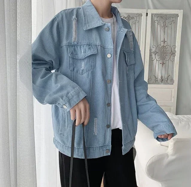 Male Jean Coats Ripped Men's Denim Jacket Casual Slim with Hole Vintage Short Autumn Fast Delvery Original Y2k Low Price Korea G Male Jean Coats Ripped Men's Denim Jacket Casual Slim with Hole Vintage Short Autumn Fast Delvery Original Y2k Low Price Korea G