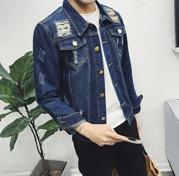 Male Jean Coats Ripped Men's Denim Jacket Casual Slim with Hole Vintage Short Autumn Fast Delvery Original Y2k Low Price Korea G Male Jean Coats Ripped Men's Denim Jacket Casual Slim with Hole Vintage Short Autumn Fast Delvery Original Y2k Low Price Korea G