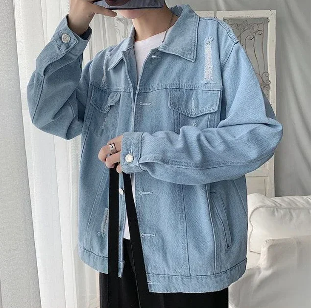 Male Jean Coats Ripped Men's Denim Jacket Casual Slim with Hole Vintage Short Autumn Fast Delvery Original Y2k Low Price Korea G Male Jean Coats Ripped Men's Denim Jacket Casual Slim with Hole Vintage Short Autumn Fast Delvery Original Y2k Low Price Korea G