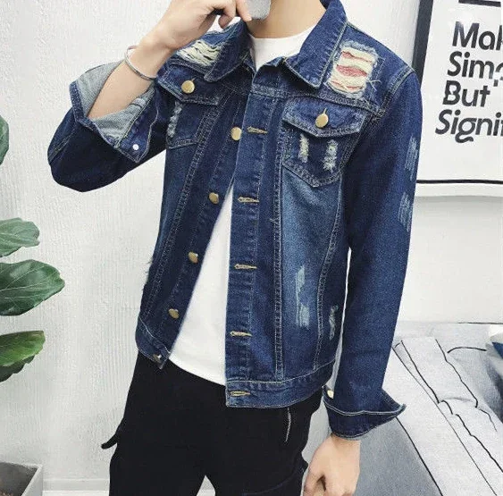 Male Jean Coats Ripped Men's Denim Jacket Casual Slim with Hole Vintage Short Autumn Fast Delvery Original Y2k Low Price Korea G Male Jean Coats Ripped Men's Denim Jacket Casual Slim with Hole Vintage Short Autumn Fast Delvery Original Y2k Low Price Korea G