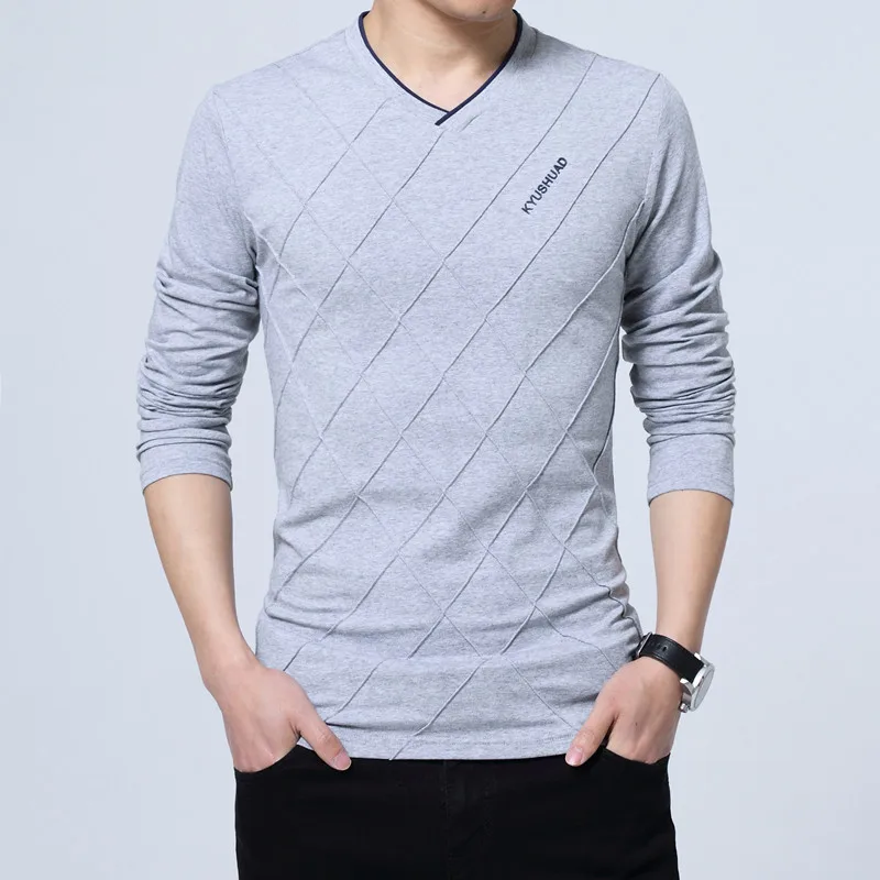 2024 Mens Casual T-shirt Fashion Slim Long Sleeve V Neck Fitness T-shirts Tops Homme Tshirt Boyfriend Gift Harajuku Streetwear