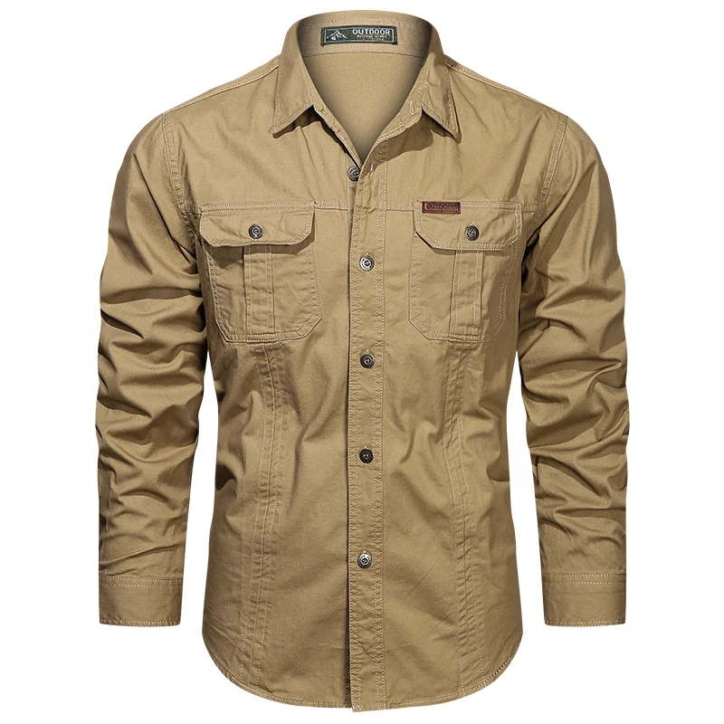 2024 Spring Cotton Cargo Shirt for Men Long Sleeve Multi-Pocket Shirts Outdoor Casual Colthing High Quality Militar Overshirt
